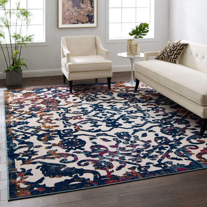 Modway Reflect Primrose Vintage Ornate Floral Indoor and Outdoor Area Rug, Rectangle 8' x 10'
