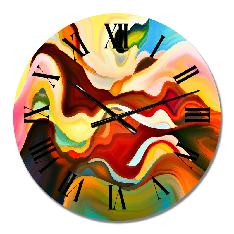 Horloge murale moderne, rouge, bleu et jaune Marble Art, Petit