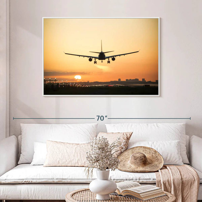 Avion au lever du soleil, Cadre flottant blanc, 46 po x 31 po