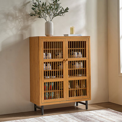 Wooden Accent Cabinet, Shoe Cabinet With Shutter Doors, 6-Tier Entryway Shoe Cabinet With Adjustable Shelves