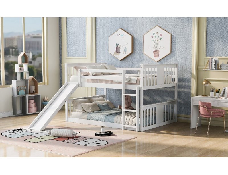 Lit superposé double au dessus d'un lit double (L 79,5 po x l 100,2 po x H 51,1 po) - Aucun sommier requis, fabrication en pin durable
