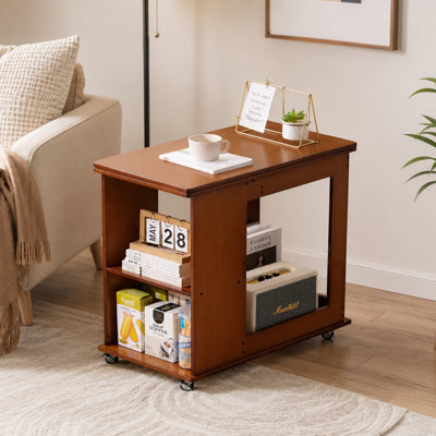 Folding Bamboo Desk with Storage and Wheels for Small Spaces Home Office