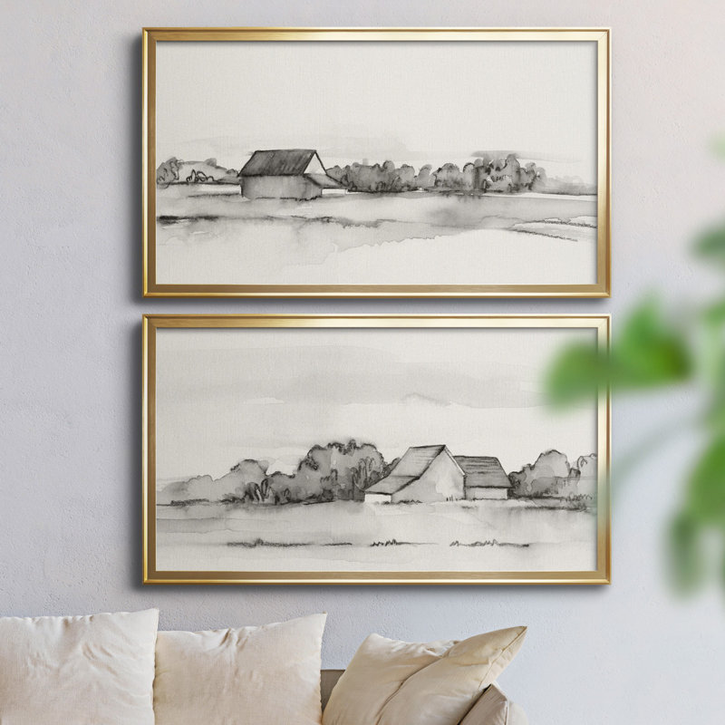 Wyeth Barn I - ensemble de 2 peintures sur toile encadrées, H 45 po x l 42,5 po x P 1 po, Cadre doré