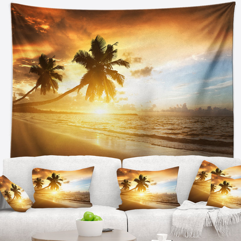Tapisserie coucher de soleil seascape caraïbes mer, H 32 po x l 39 po