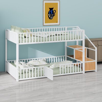 Lit superposé moderne avec escalier de rangement, solution de rangement pratique pour la chambre à coucher