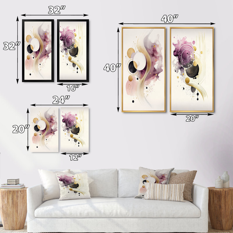 "Mouvement mauve profond", 2 pièces sur toile, Encadrement doré, H 20 po x l 24 po