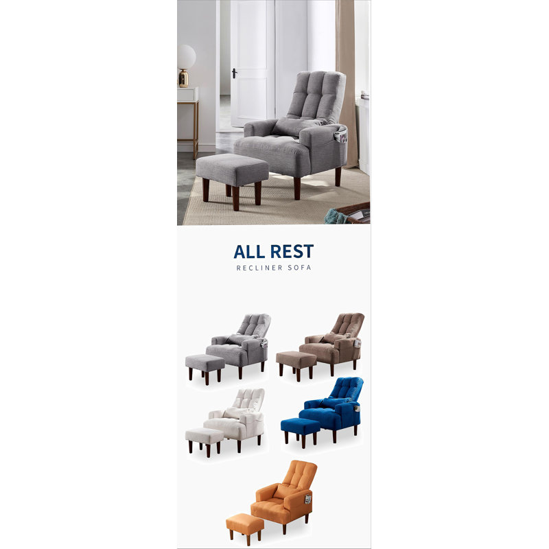 Canapé inclinable moderne avec repose-pieds, Tissu gris