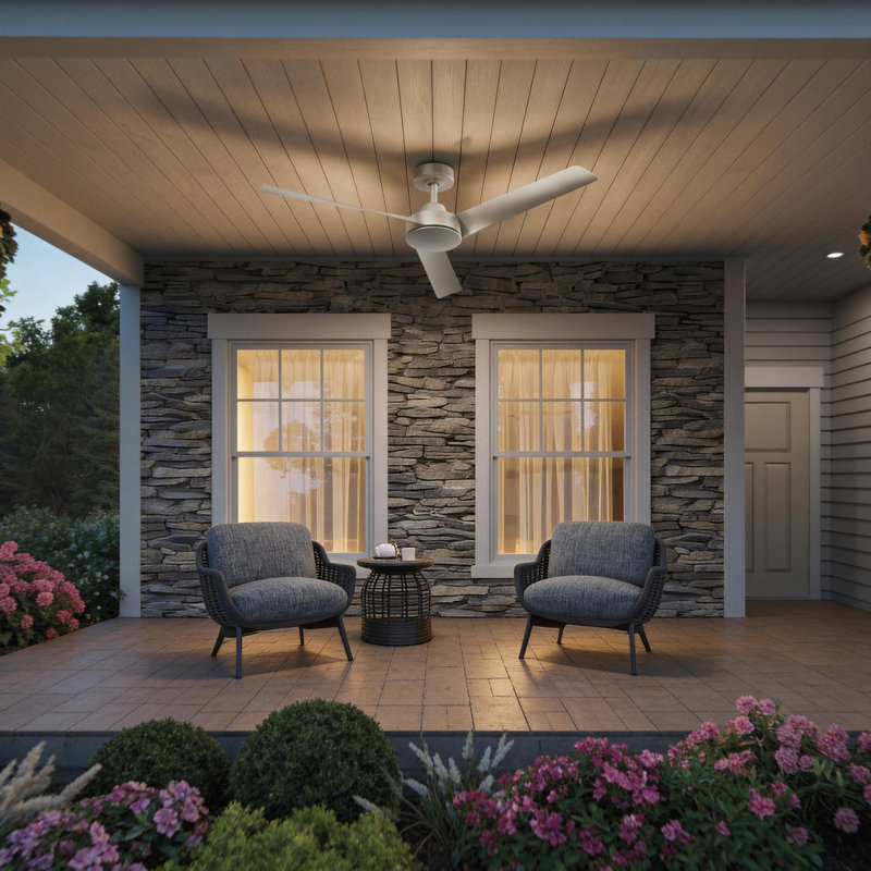 Rizo 52" 3 Blade Indoor/Outdoor Low-profile Matte White Modern Ceiling Fan with Wall Control, Matte White