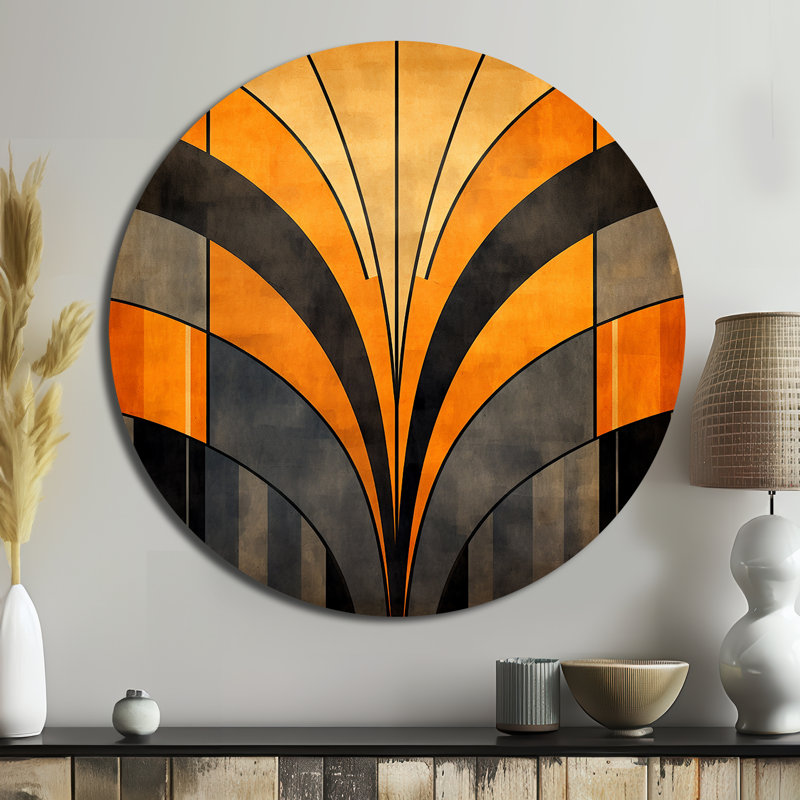 Vecteurs orange et gris - art abstrait en métal rond, H 23 po x l 23 po
