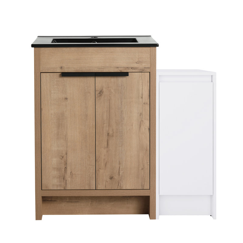 De salle de bain moderne "- lavabo en céramique noire et armoire de rangement avec système de porte à fermeture en douceur