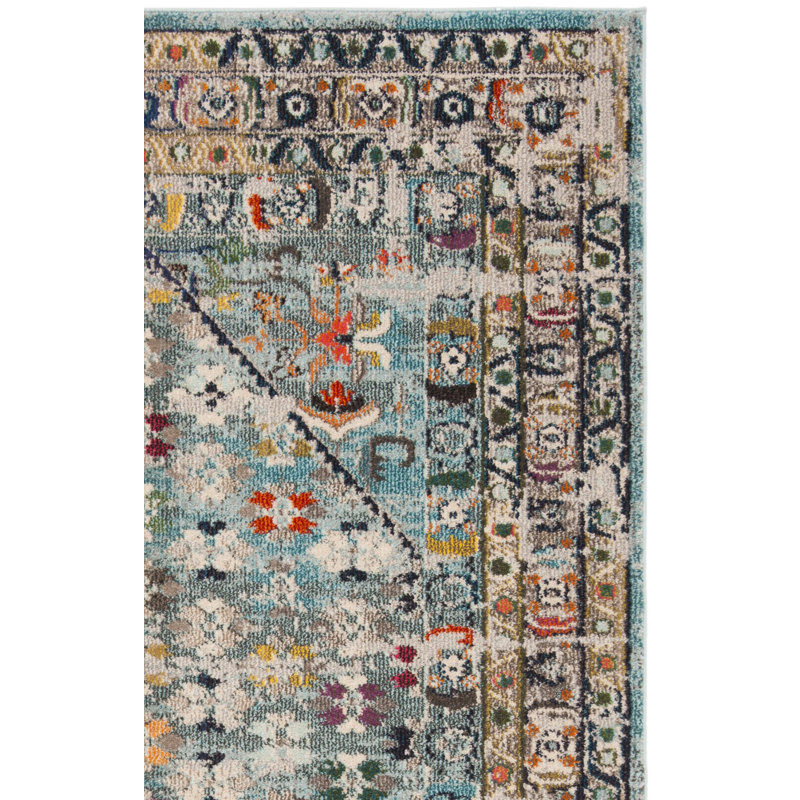 Hertzler Oriental Blue/Light Gray Area Rug, Rectangle 5'1" x 7'7"