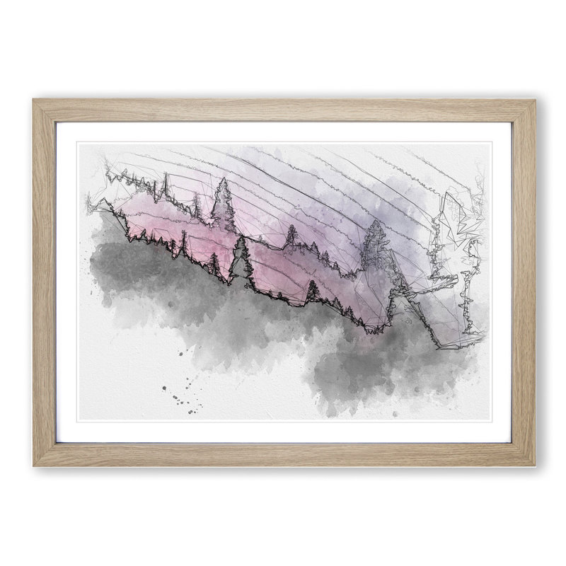 Purple Forest - Single Picture Frame Print on Wood, 36cm H x 48cm W x 2cm D, Oak Framed