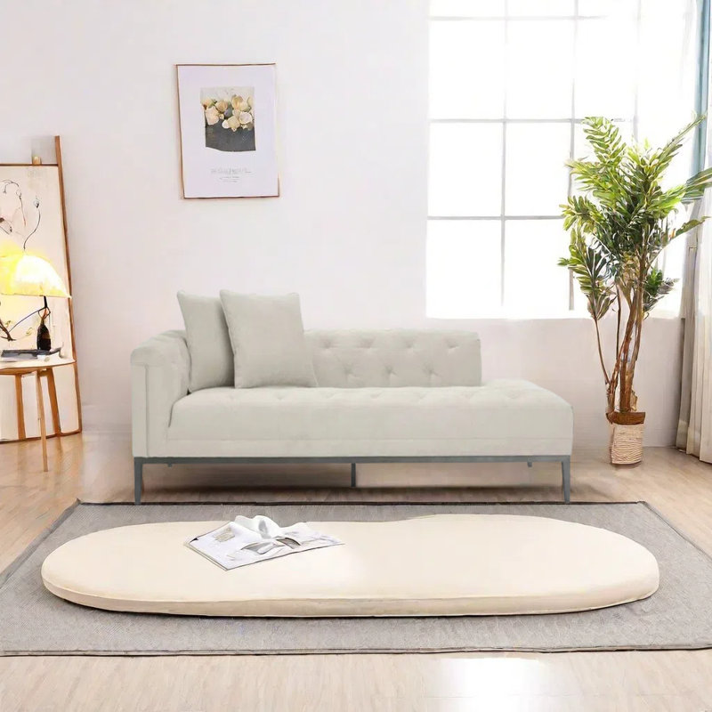 Chaise longue en tissu avec structure solide, Orienté à gauche (vu de face), Blanc crémeux
