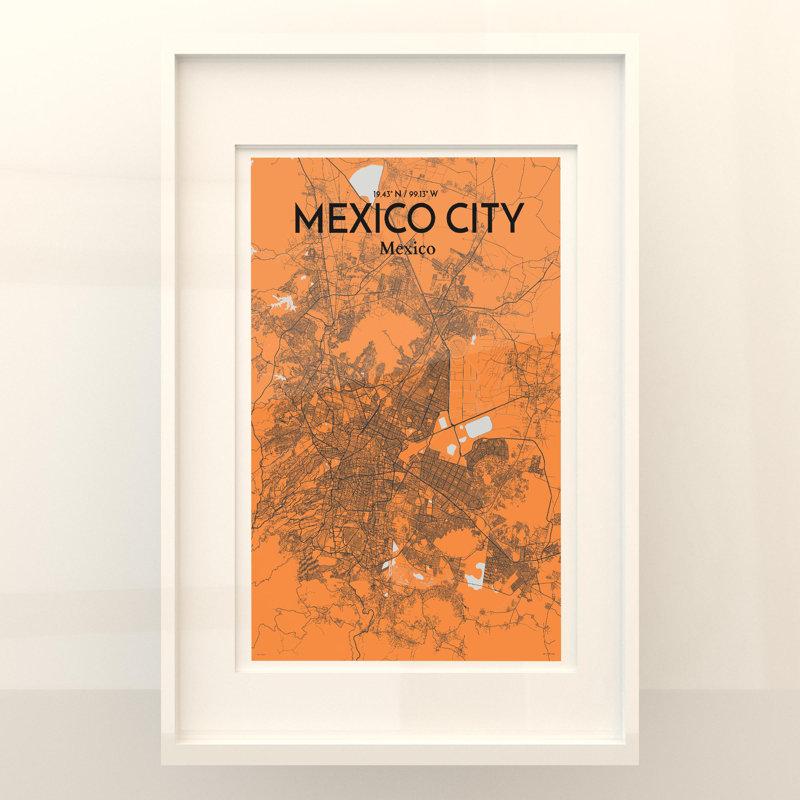 «Mexico City Map», impression, H 36 po x l 24 po, Orange / gris