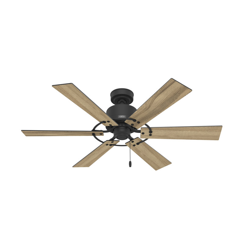 Ventilateur de plafond à 6 pales 52 po et chaîne à tirer 52 po Gilrock, Noir mat