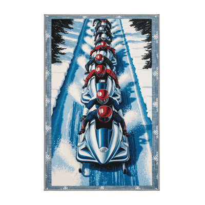 Washable Bobsledding Sports Area Rug
