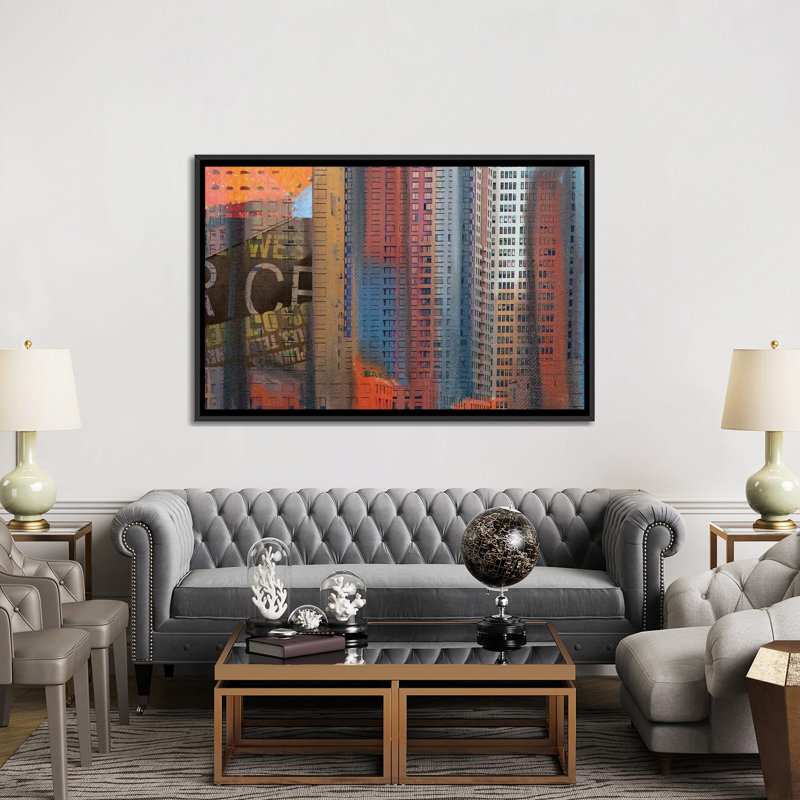 Bâtiments de New York, impression sur toile tendue, H 40 po x l 60 po x P 1,5 po, Toile avec cadre noir, Pas de tapis