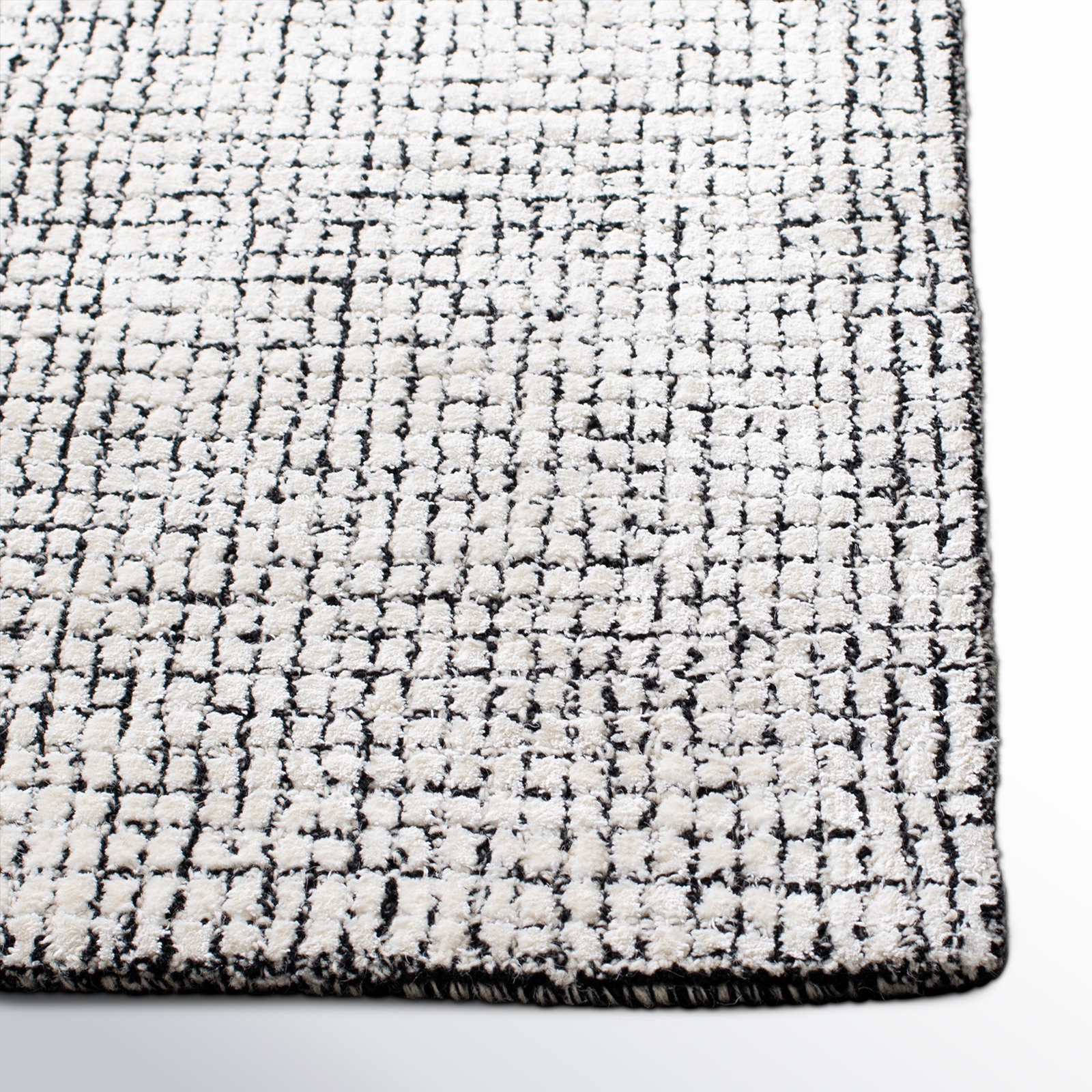 Rowe Ivory Black Hand-Tufted Checkered Rug, Square 8'