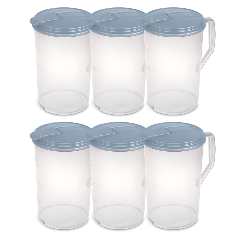 Pichet rond de 1 gallon, distributeur de boissons à couvercle rabattable, bleu délavé Sterilite, 6 Pack