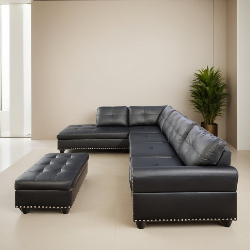 Canapé modulaire 3 pièces faisant face à la gauche 3 pièces, Similicuir noir