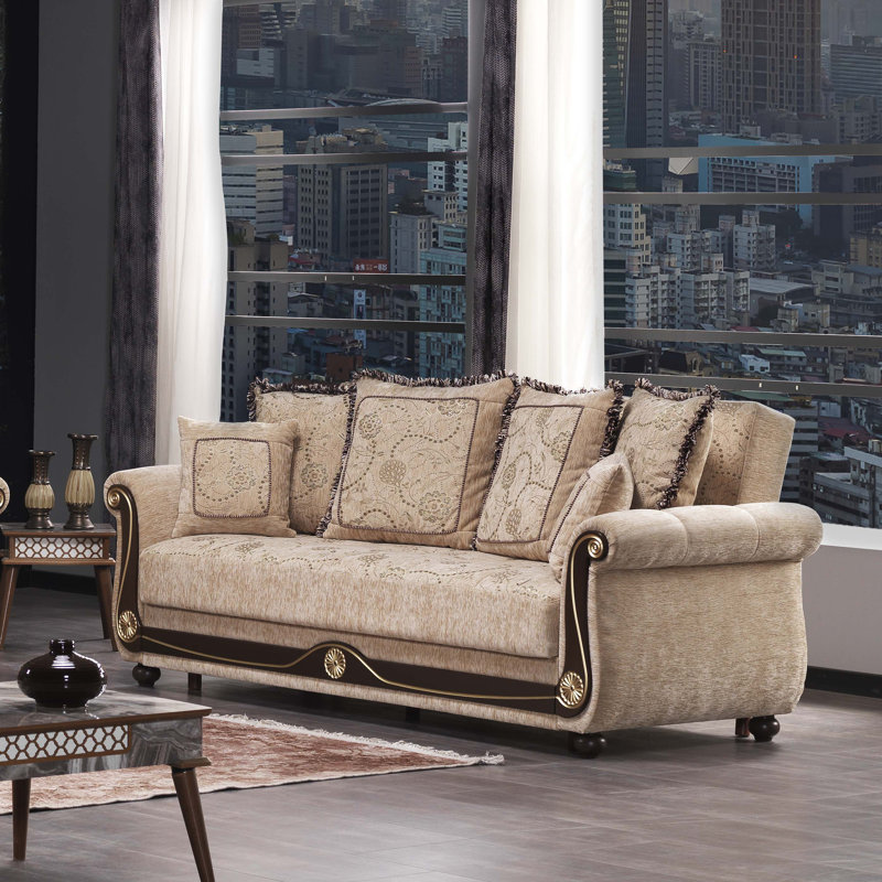 Beige Twin Fabric Inner-Spring Sofa Bed with Storage