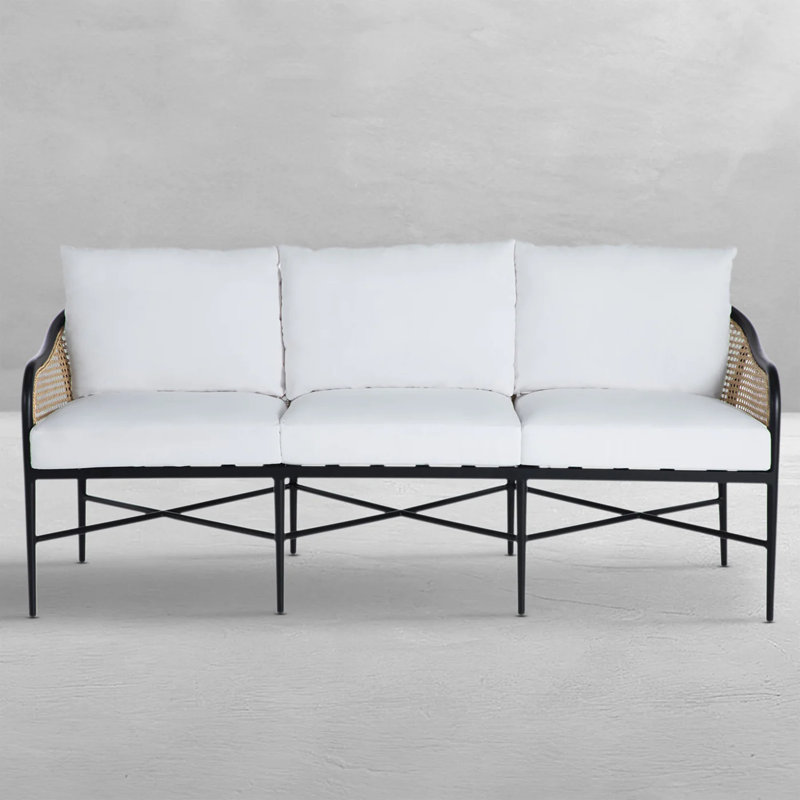 Canapé d'extérieur Havana Cane N-Dura, Welt + Standard fill, Linen Chambray, Black/Natural Cane