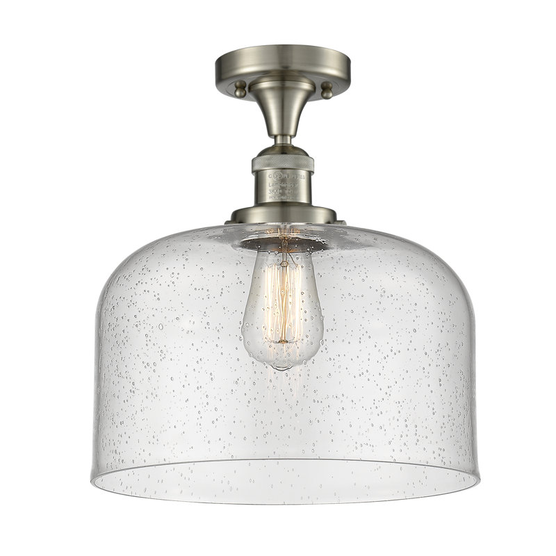 Plafonnier semi-encastré 1 lumière Bell, Ampoule non incluse, Grainé, Nickel satiné brossé