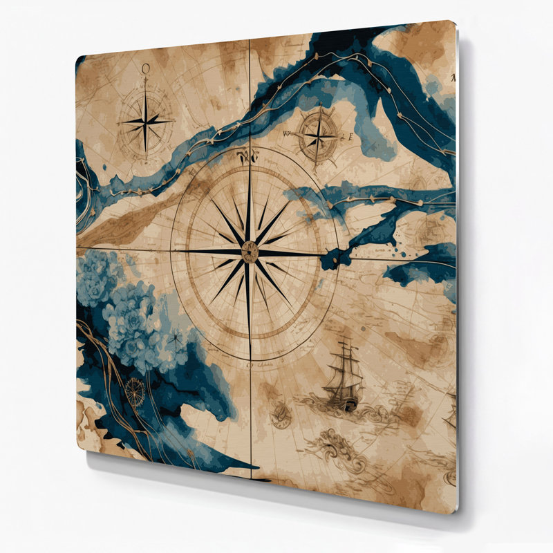 Art nautique brun, "Nautical navigation route", H 8 po x l 8 po