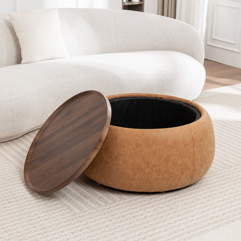 Pietsch Round Cocktail Ottoman With Storage, Vintage Brown