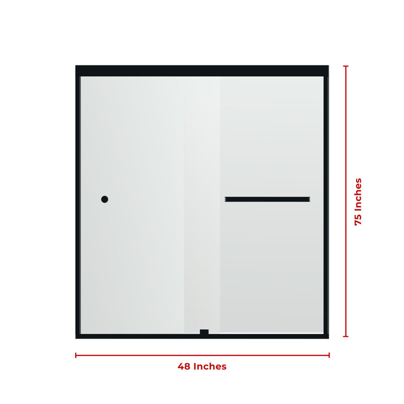 Porte de douche double coulissante 44 "- l 48", H 75 "semi-sans cadre avec panneau de verre fixe l 48" x H 75 ", Noir