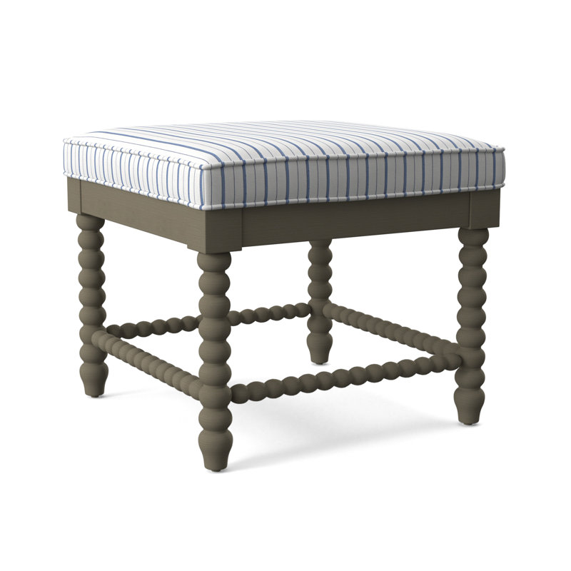 Banc en bois massif Louisa, Finition pierre de foyer, Rayures bleu cobalt