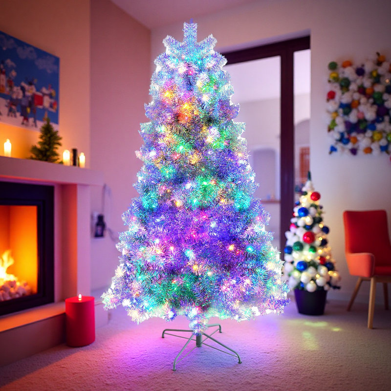 Arbre de Noël artificiel pré-éclairé avec support en métal Sliver, 6'