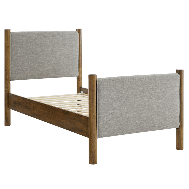 Lit plateforme tapissier Maven Boucle, Noyer blé, Simple, Bois manufacturé