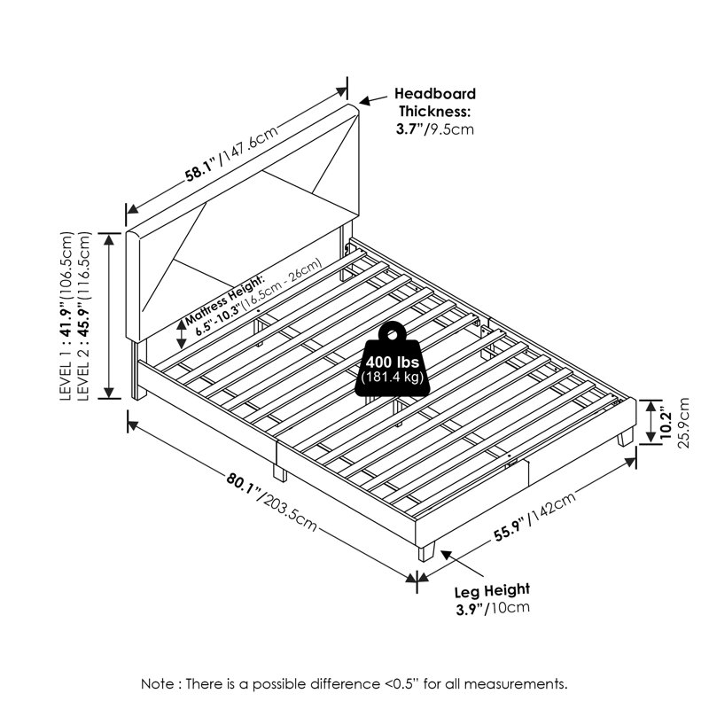 Lit plateforme tapissier Kamarria, Double