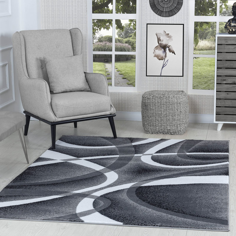 GloryRugs4x6GreySwirlsAreaRugforBedroom, Livingroom, repas - SevilleCollection4816A