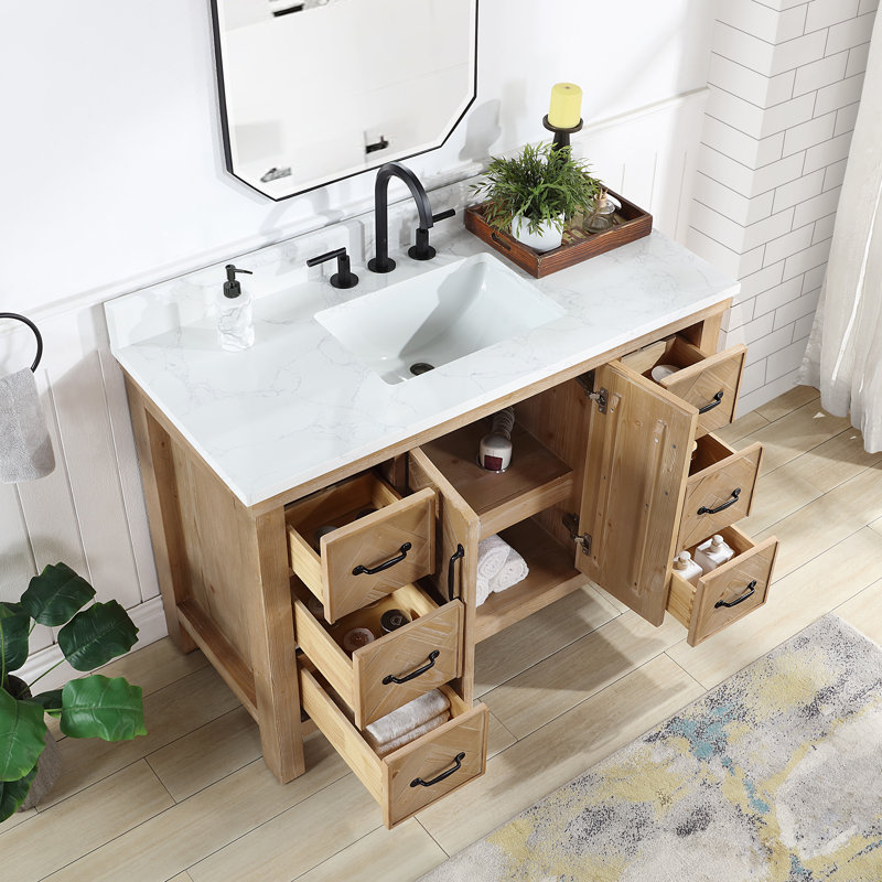 Ensemble de meuble-lavabo simple avec miroir Javier, Brun antique