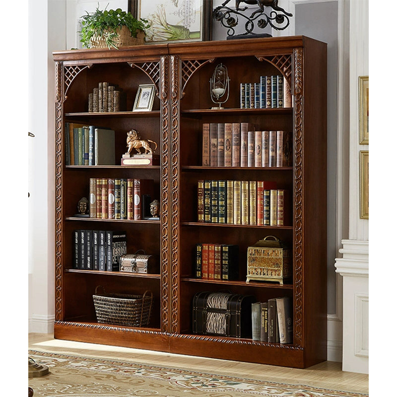 Bibliothèque élégante en bois d'hévéa avec détails ornés