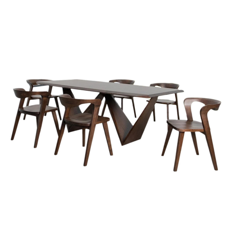 Rumy 7Pc Extendable Dining Table Set, 6 Chairs, Diamond Edge, Brown