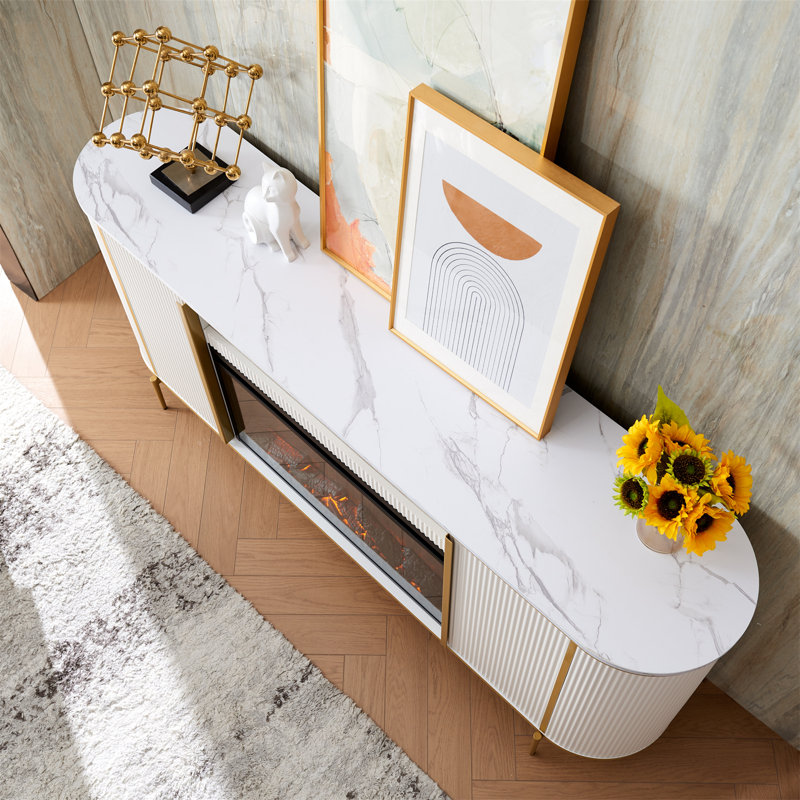 Iyes 70" W Engineered Wood TV Stand with Electric Fireplace, White