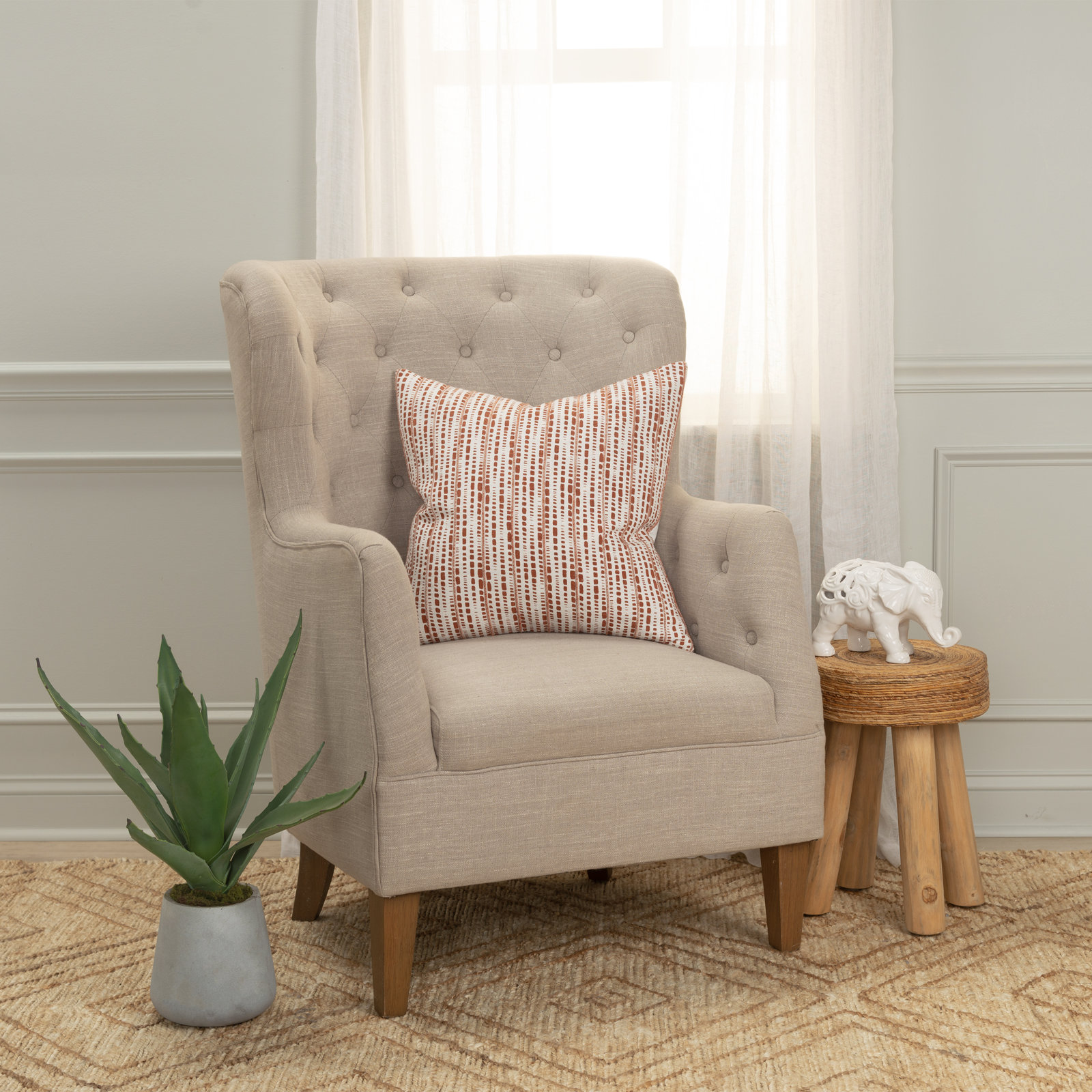 Fleurine Embroidered Cotton Throw Pillow, Ivory/Terracotta