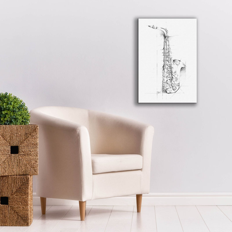 «Saxophone Sketch» par Ethan Harper, art mural sur toile, H 26 po x l 18 po x P 0,75 po