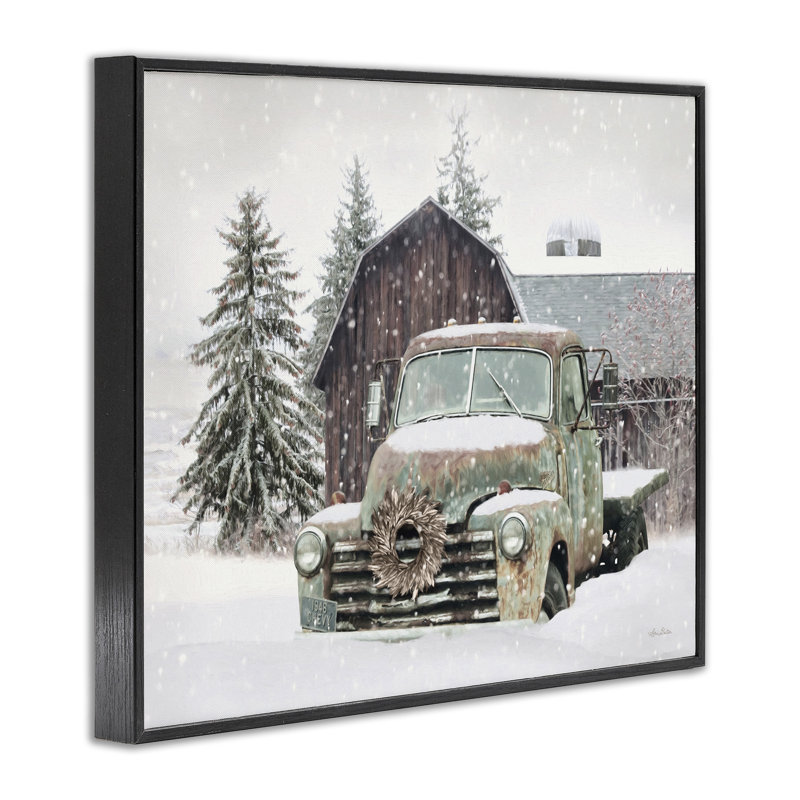 Vintage Snowy Landscape with Rusty Truck Canvas Art