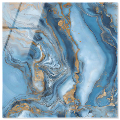 «River River», art abstrait acrylique bleu par Art Remedy, prêt à être accroché