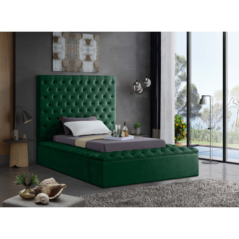 Lit plateforme tapissier avec rangement Johnnay, Simple, Velours vert