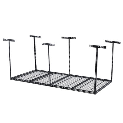Support de rangement de garage de 8 pi x 4 pi, support de plafond réglable avec chute de 22 à 40 po, étagère en acier robuste de 660 lb avec grille renforcée pour outils, bacs et équipement