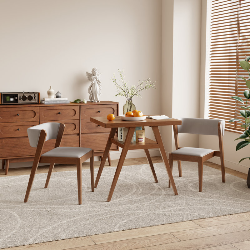 Ensemble 3 pièces de table et chaises en bois massif, Brun