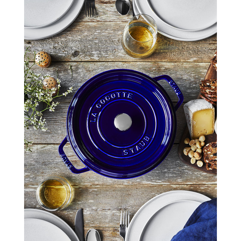 La Cocotte Cast Iron Round Cocotte, Dark Blue, 4 quarts