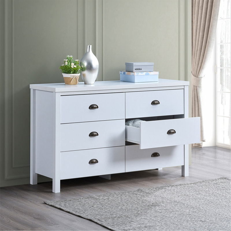 Commode 6 tiroirs avec fonction verrouillable - pré-assemblé avec tiroir coulissant et verrouillable, commodes larges pour la chambre à coucher 6 tiroirs profonds pour organisateur de placard - assemblage facile, blanc classique
