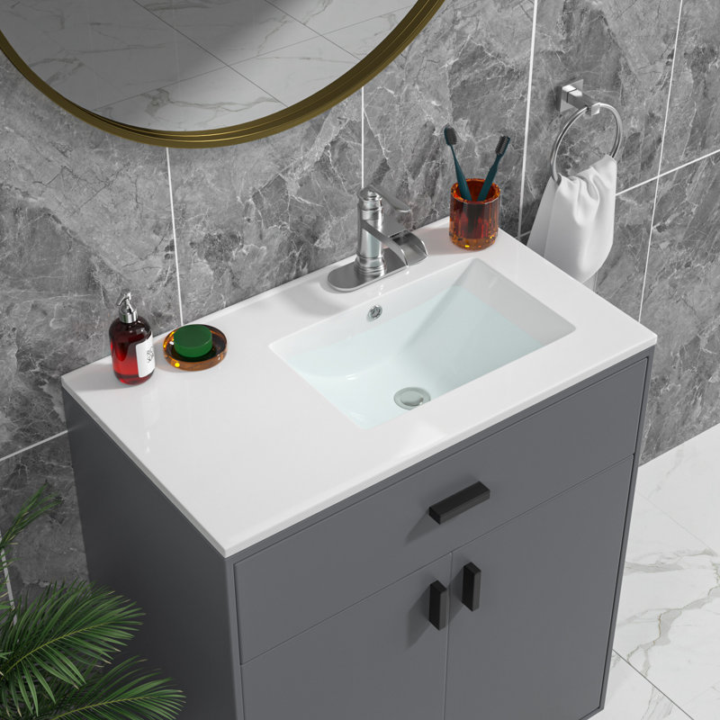 Plateau de meuble-lavabo rectangulaire en céramique blanc avec lavabo simple l 32 po x P 18 po