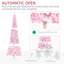 Arbre de Noël artificiel enneigé avec forme de crayon, branches réalistes en pin, lumières DEL blanc chaud, ouverture automatique, rose et blanc-1440029559